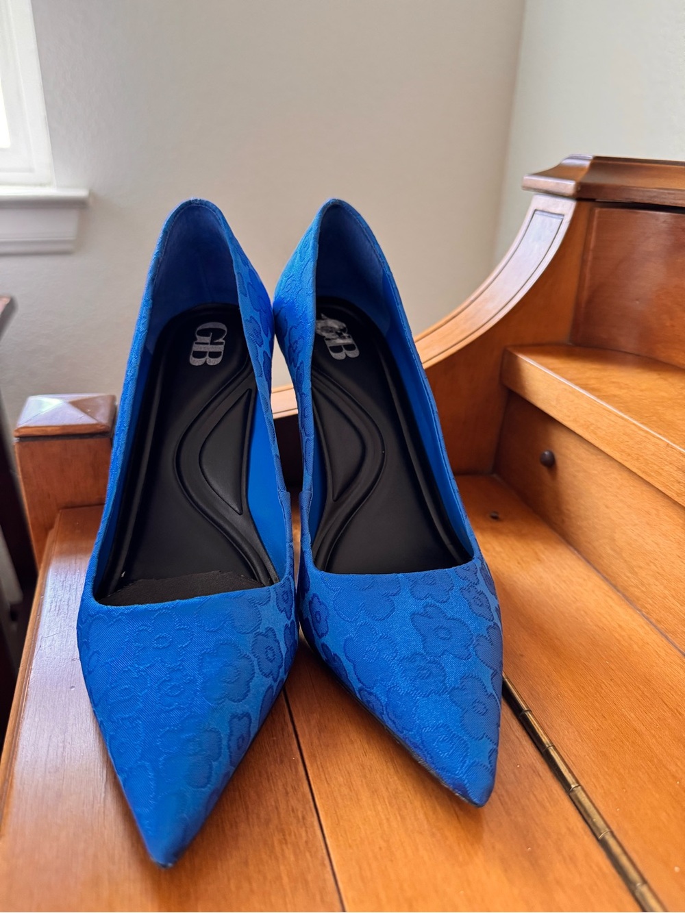Gianni Bini Blue Floral Jacquard Pointed Block Heels - Picture 3 of 8